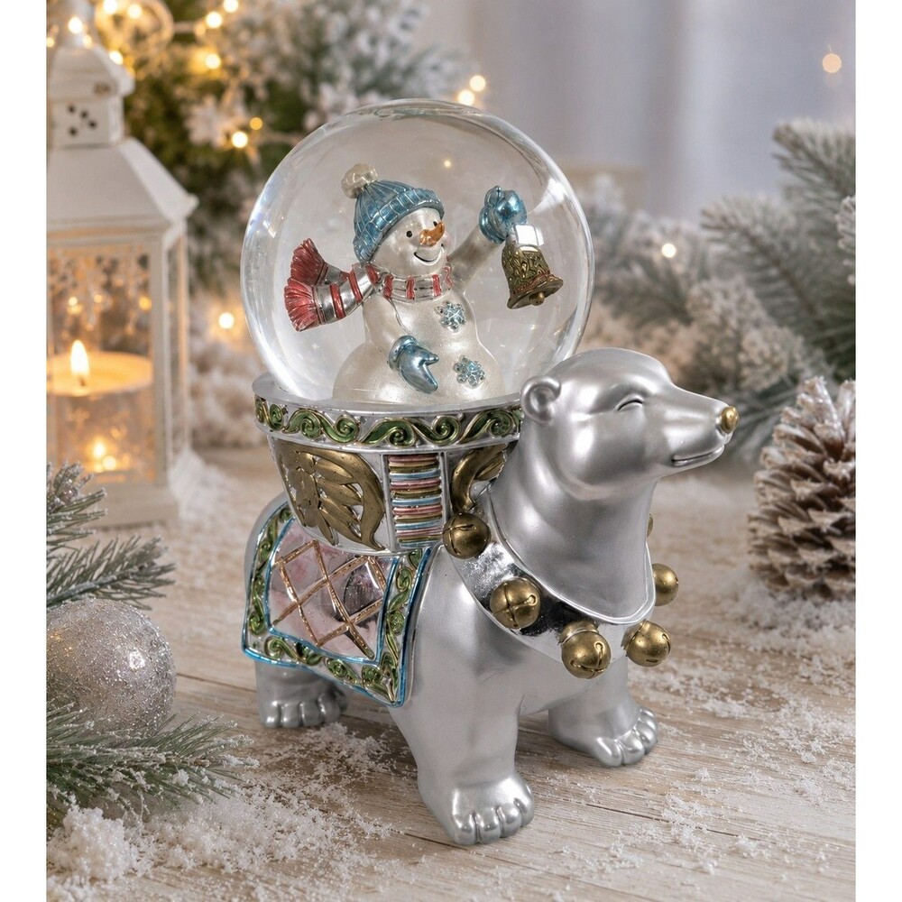 Polar Bear Snow Globe Wind Up Music Box Santa Claus Is Coming to Town Decor